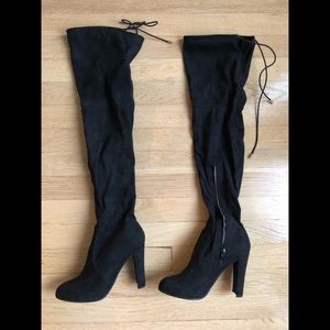 Over the knee suede heeled boots